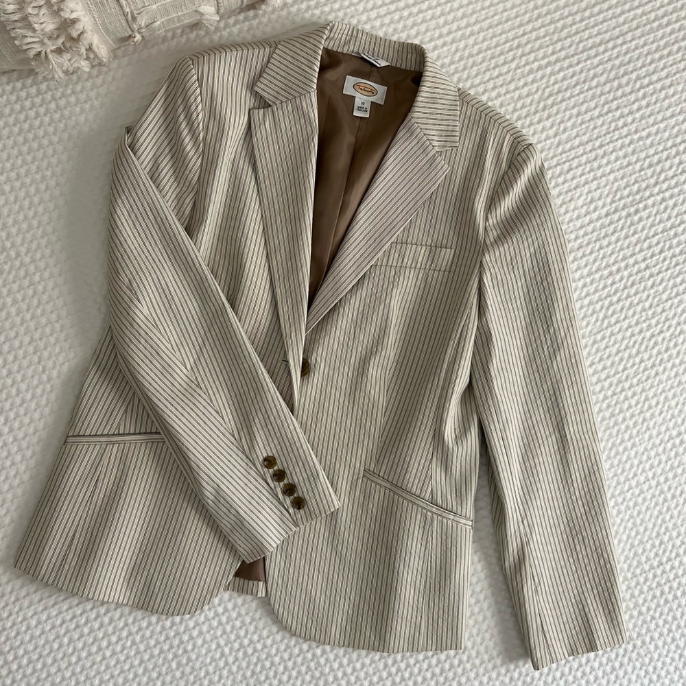 Talbots Tan and Brown Blazer with Notched Lapels | 89% Cotton 11% Nylon
